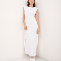Vestido longo de algodão com fendas off white