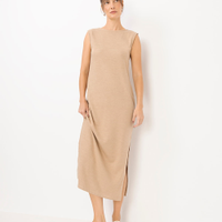 Vestido longo de algodão com fendas bege