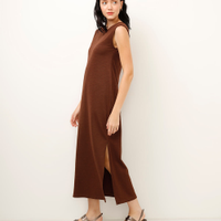 Vestido longo de algodão com fendas marrom