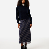 Saia midi feminina de tule xadrez azul