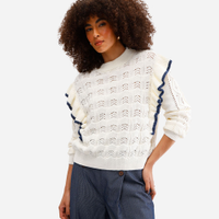 Suéter feminino de tricot com babados off white