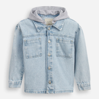 Jaqueta oversized jeans infantil com capuz removível azul