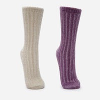 Kit de 2 meias femininas de tricot cano alto com antiderrapante colorida