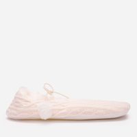 Pantufa feminina de tricot com amarração e antiderrapante bege