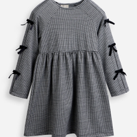 Vestido infantil midi manga longa com laços xadrez preto