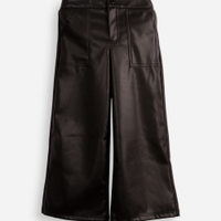 Calça wide leg infantil de poliuretano preta