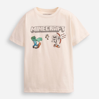 Camiseta de algodão infantil manga curta minecraft bege