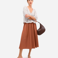 Saia midi godê feminina de algodão marrom