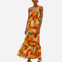 Vestido longo feminino de viscose decote v geométrico vivi olimo amarelo