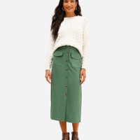Saia midi feminina com linho verde