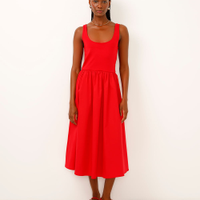 Vestido midi saia volumosa vermelho