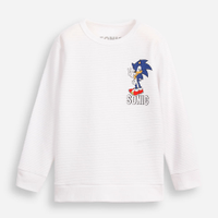 Blusa de algodão texturizada infantil manga longa sonic branca