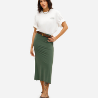 Saia midi feminina básica de poliamida franzida verde