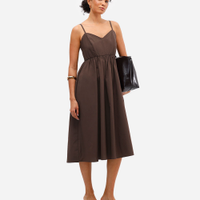Vestido midi feminino alça fina godê marrom