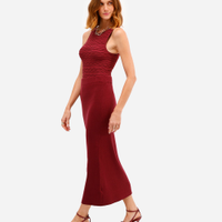 Saia midi feminina de tricot cós elástico vinho