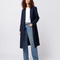 Blazer feminino de alfaiataria alongado risca de giz mindset azul