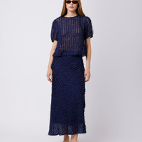 Saia midi feminina com babados mindset azul