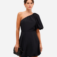 Vestido curto balonê feminino manga bufante preto