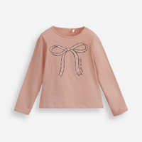 Camiseta infantil de algodão laço com glitter rosa