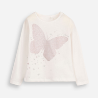 Blusa de algodão infantil manga longa borboleta off white