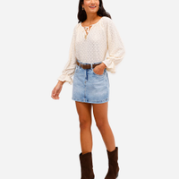 Minissaia feminina jeans cintura alta azul