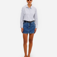 Minissaia feminina jeans cintura alta azul