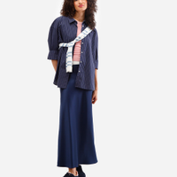 Saia midi feminina acetinada azul