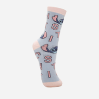Meia feminina cano longo stitch azul