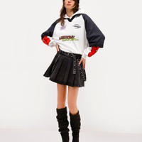 Minissaia feminina jeans com pregas daniel ueda preta