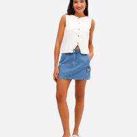Minissaia cargo feminina cintura média azul