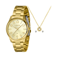 Kit relógio feminino lince analógico lrgj177l40ka9vc2kx dourado