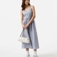 Vestido midi feminino alça fina listrado off white