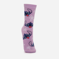 Meia feminina cano longo stitch floral lilás