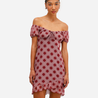 Vestido feminino de tule com babados xadrez vinho