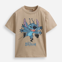 Camiseta infantil de algodão stitch bege