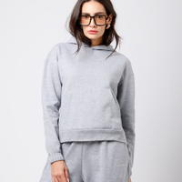 Blusão feminino de moletom felpado com capuz bordado mindset cinza