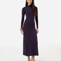 Vestido longo feminino manga longa franzido roxo
