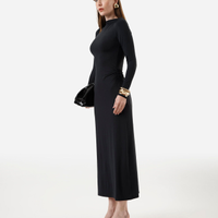 Vestido longo feminino manga longa franzido preto