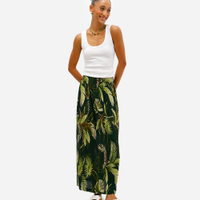 Saia longa feminina folhagens plissada verde