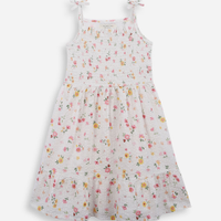 Vestido infantil de algodão franzido floral off white