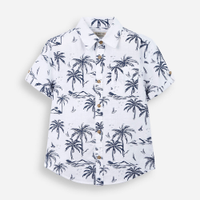 Camisa infantil de algodão manga curta folhagens branca