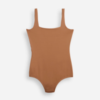 Body infantil de poliamida decote quadrado marrom