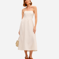 Vestido sem alça feminino com linho bege