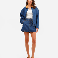 Saia curta feminina jeans cintura alta azul