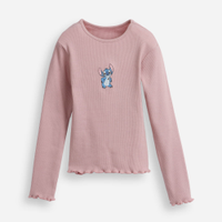 Blusa de algodão infantil com fru fru stitch rosa