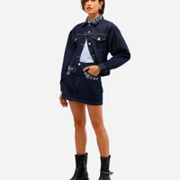 Minissaia feminina jeans com brilhos azul