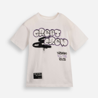 Camiseta oversized infantil manga curta com grafite branca