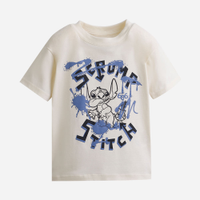 Camiseta infantil de algodão stitch bege