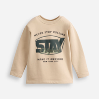Camiseta infantil de algodão manga longa estampada bege