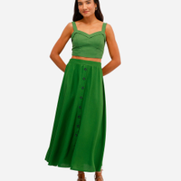 Saia midi feminina com linho cós elástico verde